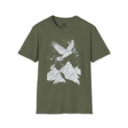 Mountain Raven Tee — Minimal Line Art Bird & Peaks Graphic T-Shirt