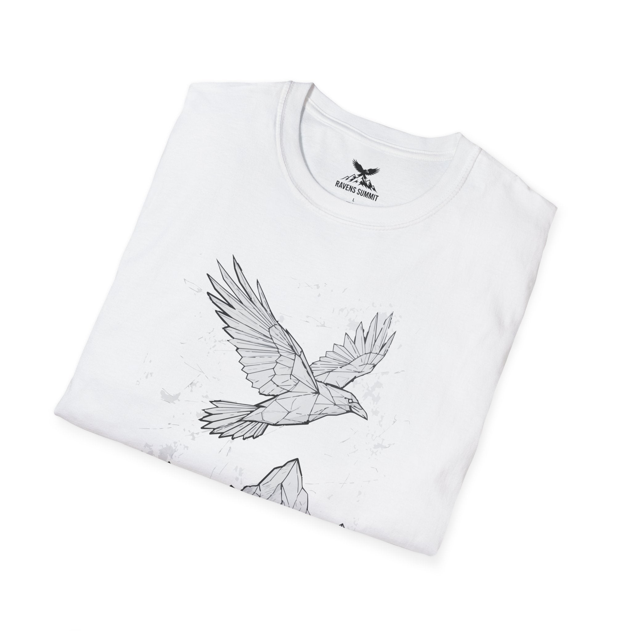 Mountain Raven Tee — Minimal Line Art Bird & Peaks Graphic T-Shirt