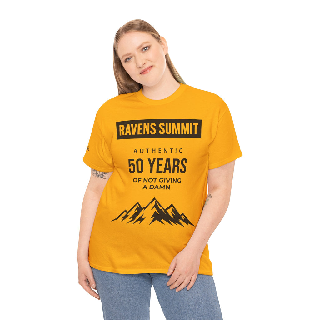 Customisable Ravens Summit 50 Years Tee — "Authentic 50 Years of Not Giving a Damn" Mountain Graphic T‑Shirt