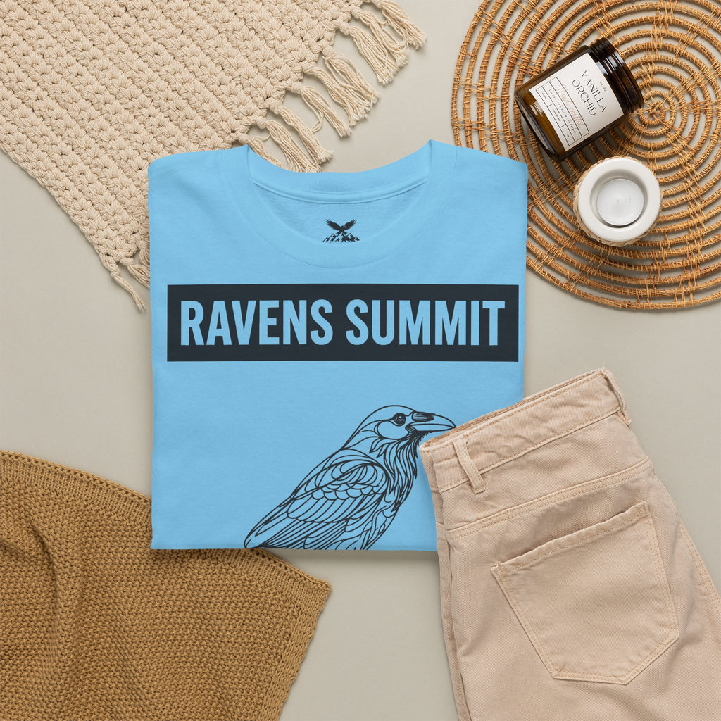 Raven Summit Tee — Minimal Mountain Raven Line Art Graphic T-Shirt