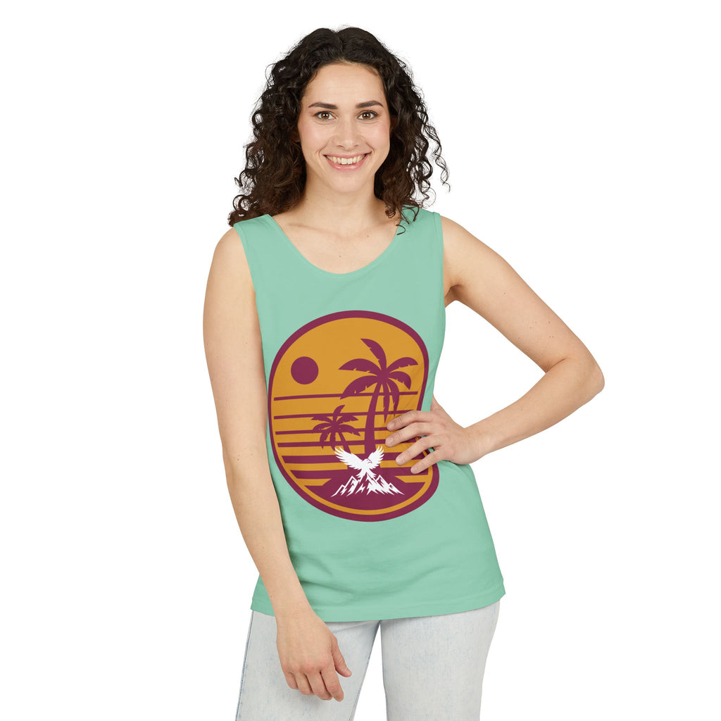 Ravens Summit Sunset Palm Tank Top  — Retro Beach Vibes Graphic Tank