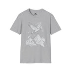 Mountain Raven Tee — Minimal Line Art Bird & Peaks Graphic T-Shirt