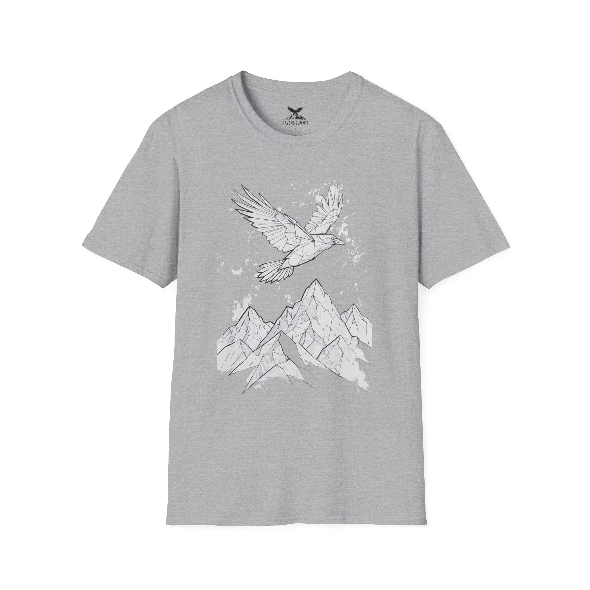Mountain Raven Tee — Minimal Line Art Bird & Peaks Graphic T-Shirt