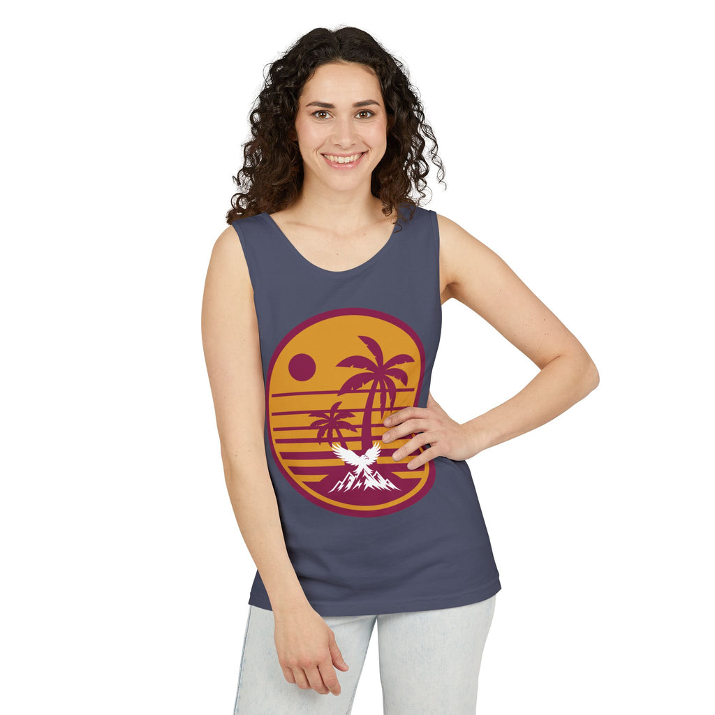 Ravens Summit Sunset Palm Tank Top  — Retro Beach Vibes Graphic Tank