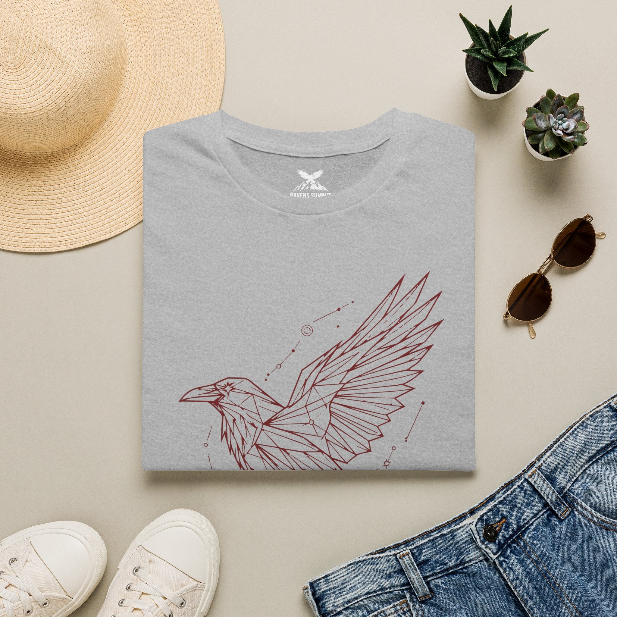 Geometric Raven Tee — Minimal Line Art Constellation T Shirt