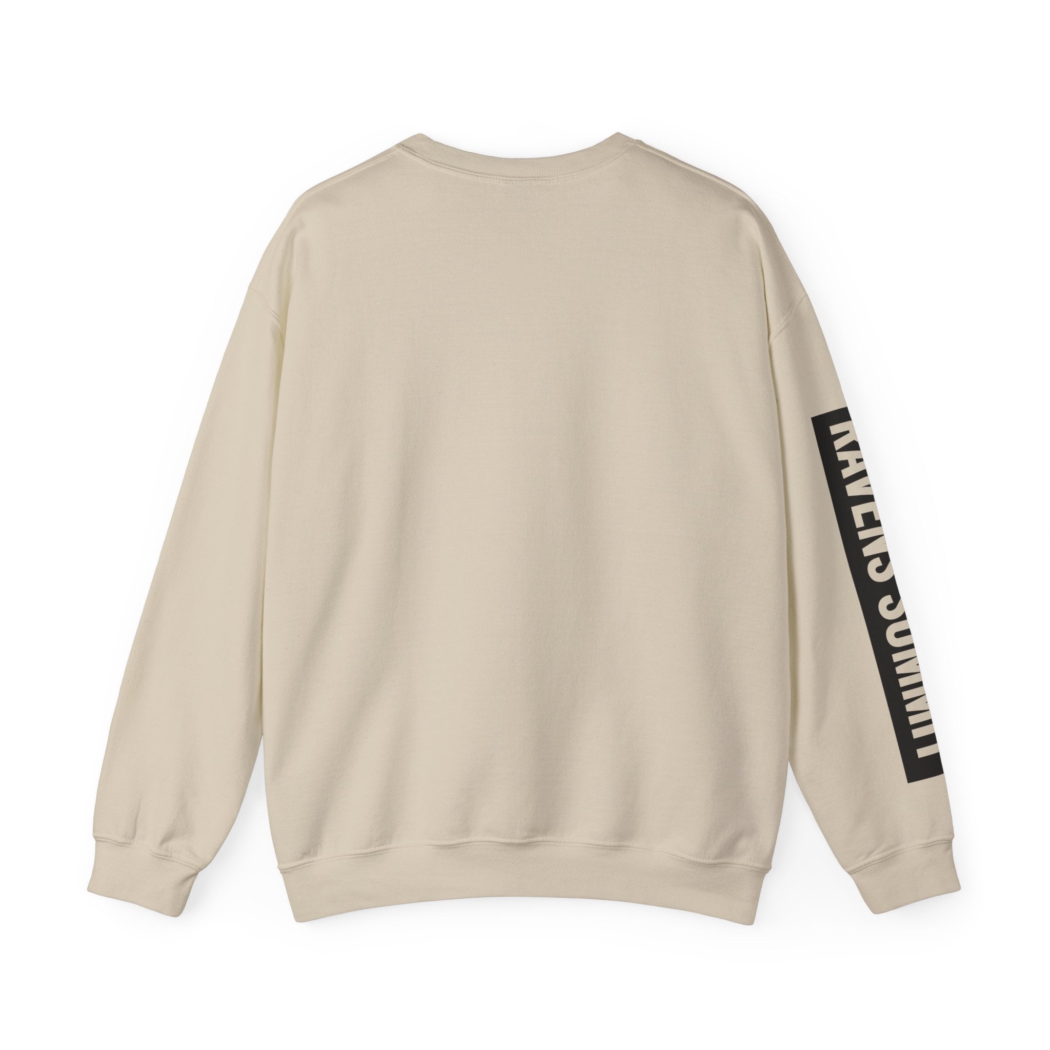 Crewneck Sweatshirt — Geometric Mountain Raven Illustration with 'Ravens Summit' Sleeve