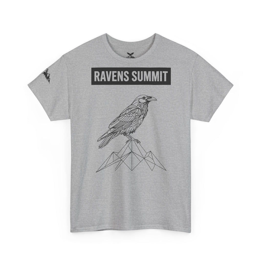 Raven Summit Tee — Minimal Mountain Raven Line Art Graphic T-Shirt