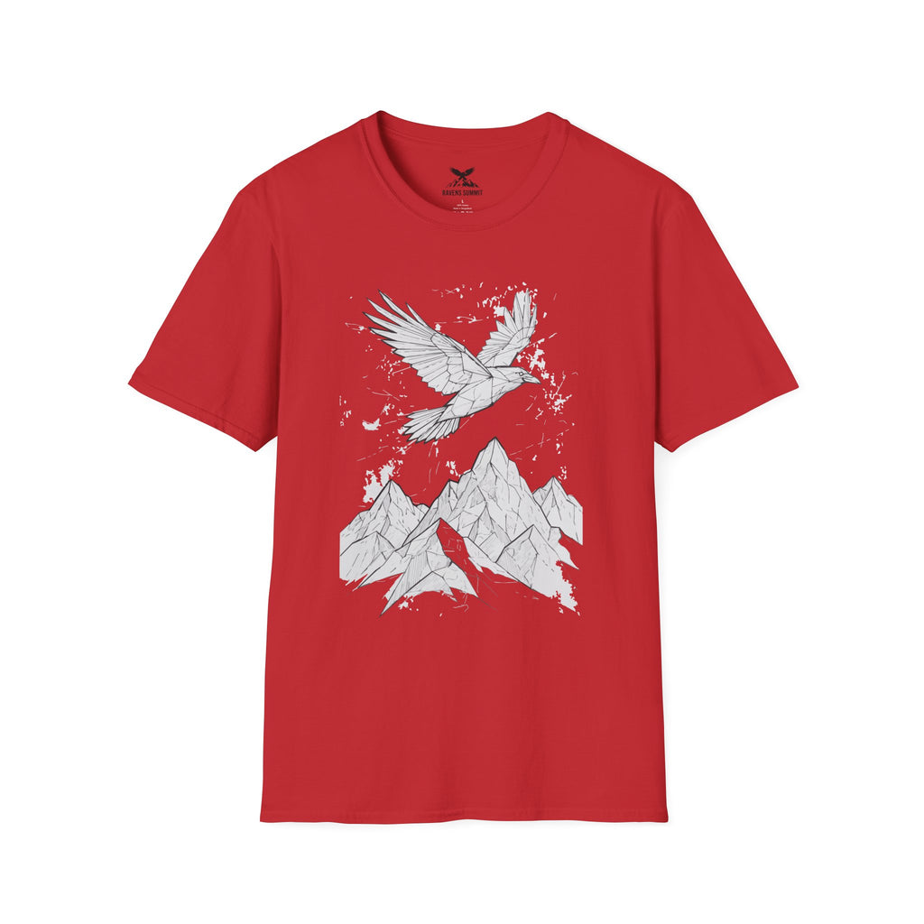 Mountain Raven Tee — Minimal Line Art Bird & Peaks Graphic T-Shirt