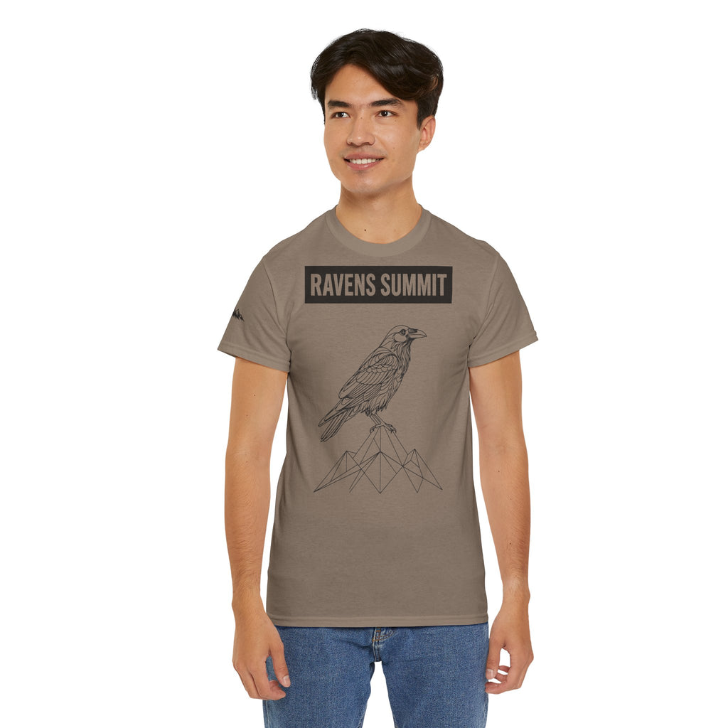 Raven Summit Tee — Minimal Mountain Raven Line Art Graphic T-Shirt