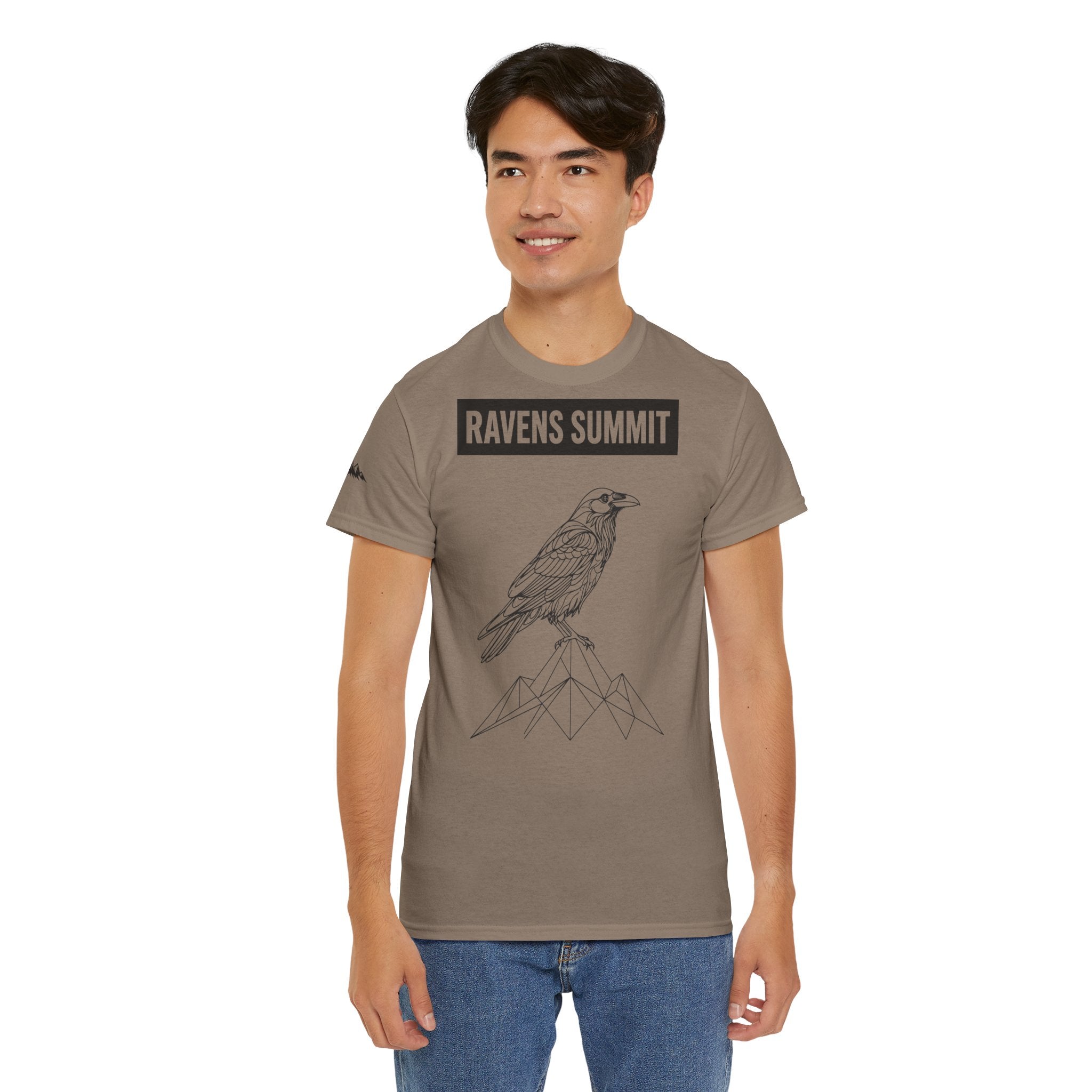 Raven Summit Tee — Minimal Mountain Raven Line Art Graphic T-Shirt