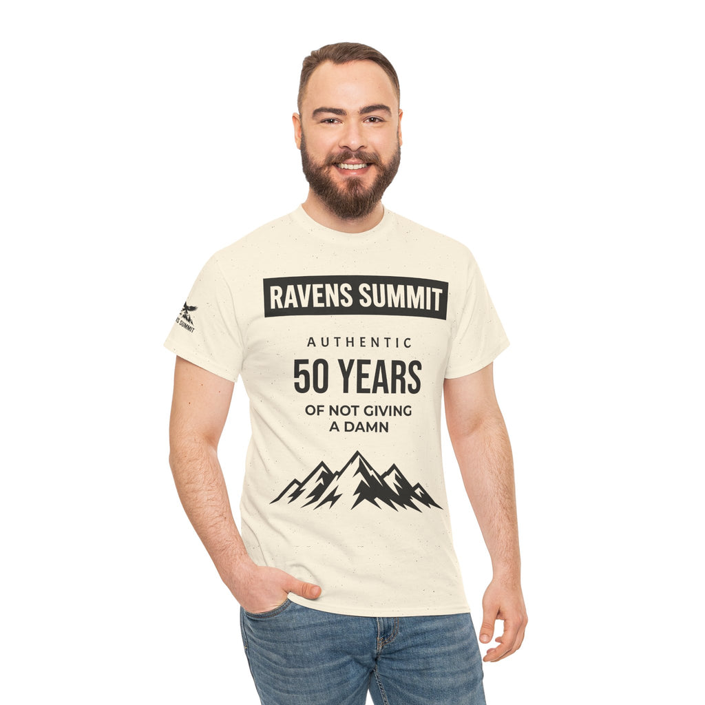 Customisable Ravens Summit 50 Years Tee — "Authentic 50 Years of Not Giving a Damn" Mountain Graphic T‑Shirt