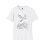 Mountain Raven Tee — Minimal Line Art Bird & Peaks Graphic T-Shirt
