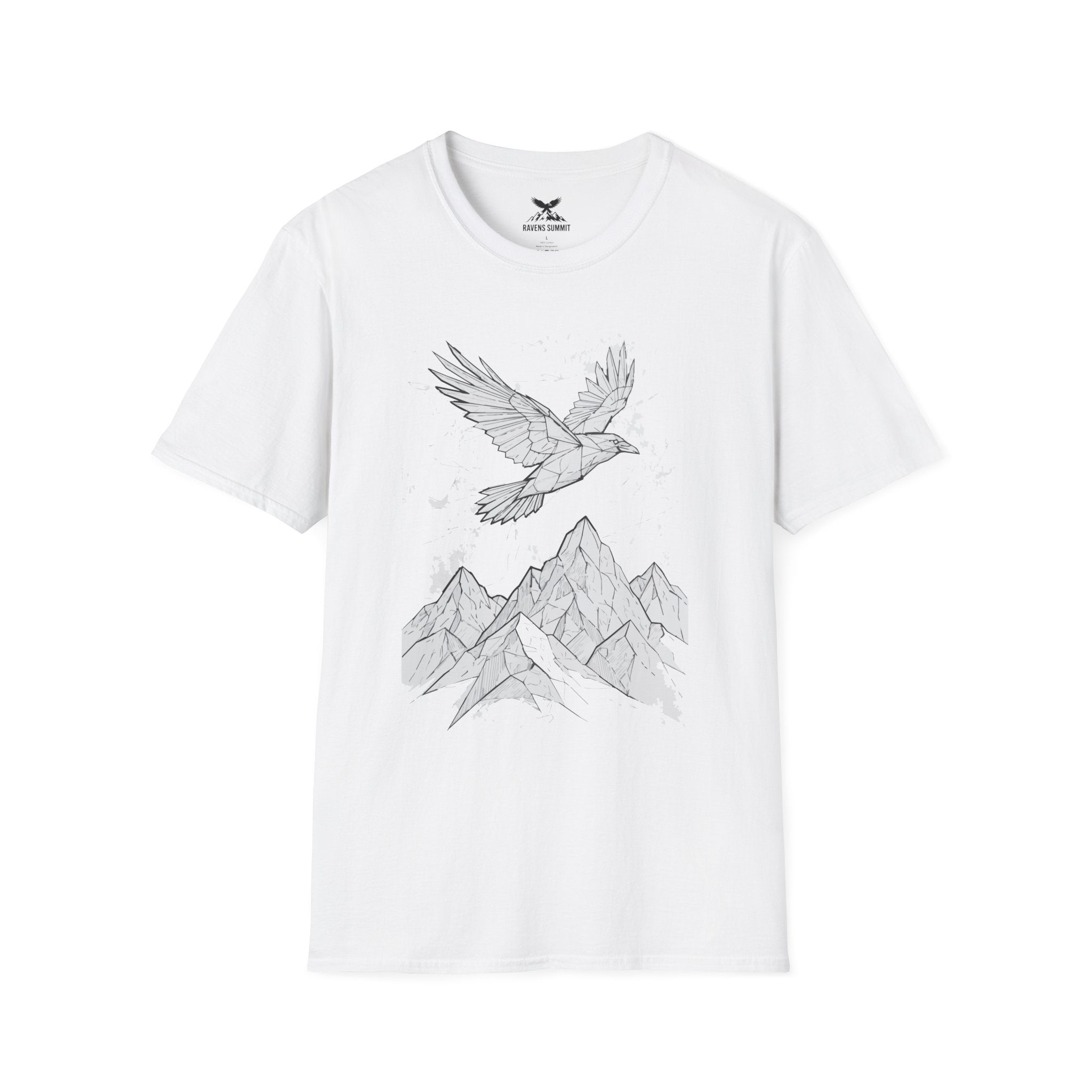 Mountain Raven Tee — Minimal Line Art Bird & Peaks Graphic T-Shirt