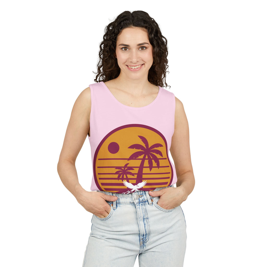 Ravens Summit Sunset Palm Tank Top  — Retro Beach Vibes Graphic Tank