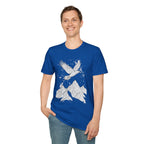 Mountain Raven Tee — Minimal Line Art Bird & Peaks Graphic T-Shirt