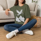 Mountain Raven Tee — Minimal Line Art Bird & Peaks Graphic T-Shirt