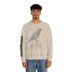Crewneck Sweatshirt — Geometric Mountain Raven Illustration with 'Ravens Summit' Sleeve