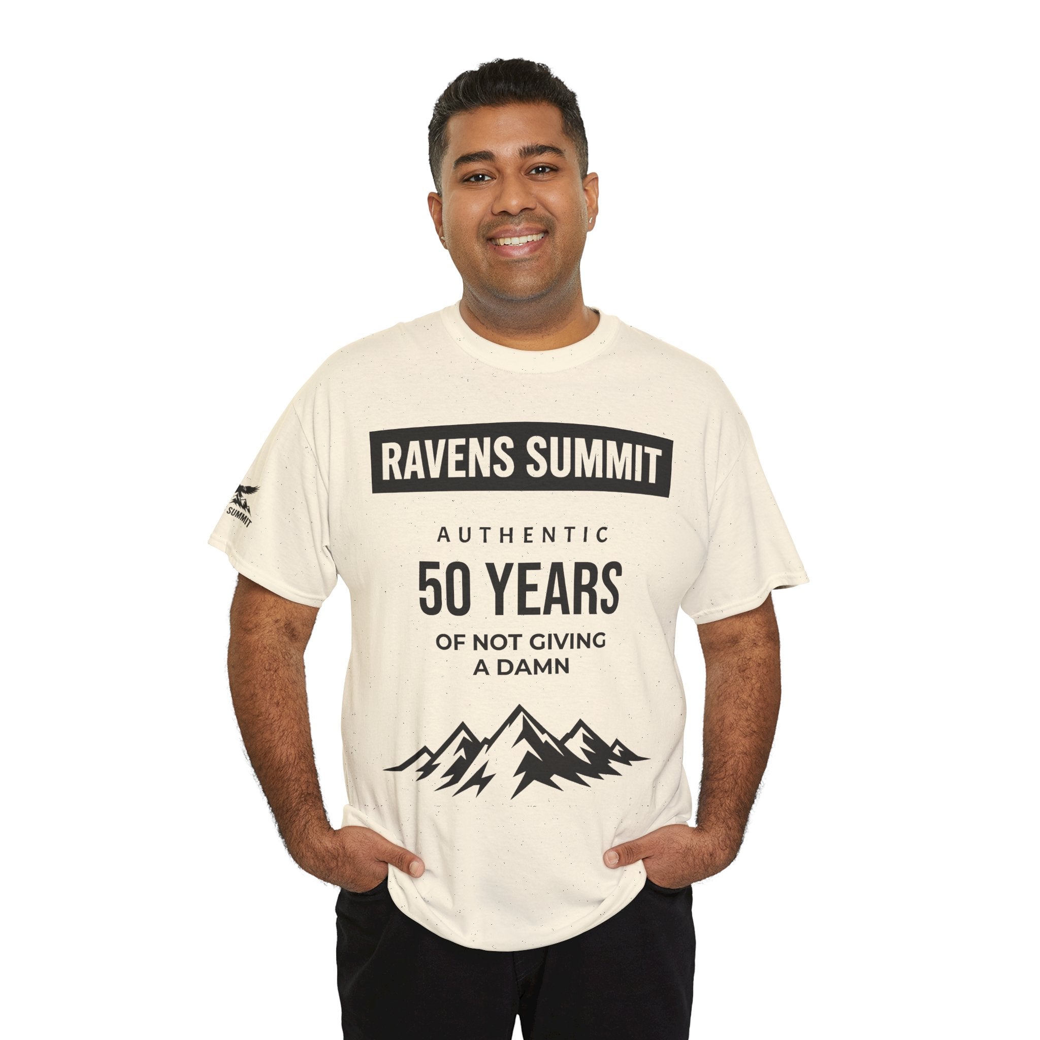 Customisable Ravens Summit 50 Years Tee — "Authentic 50 Years of Not Giving a Damn" Mountain Graphic T‑Shirt