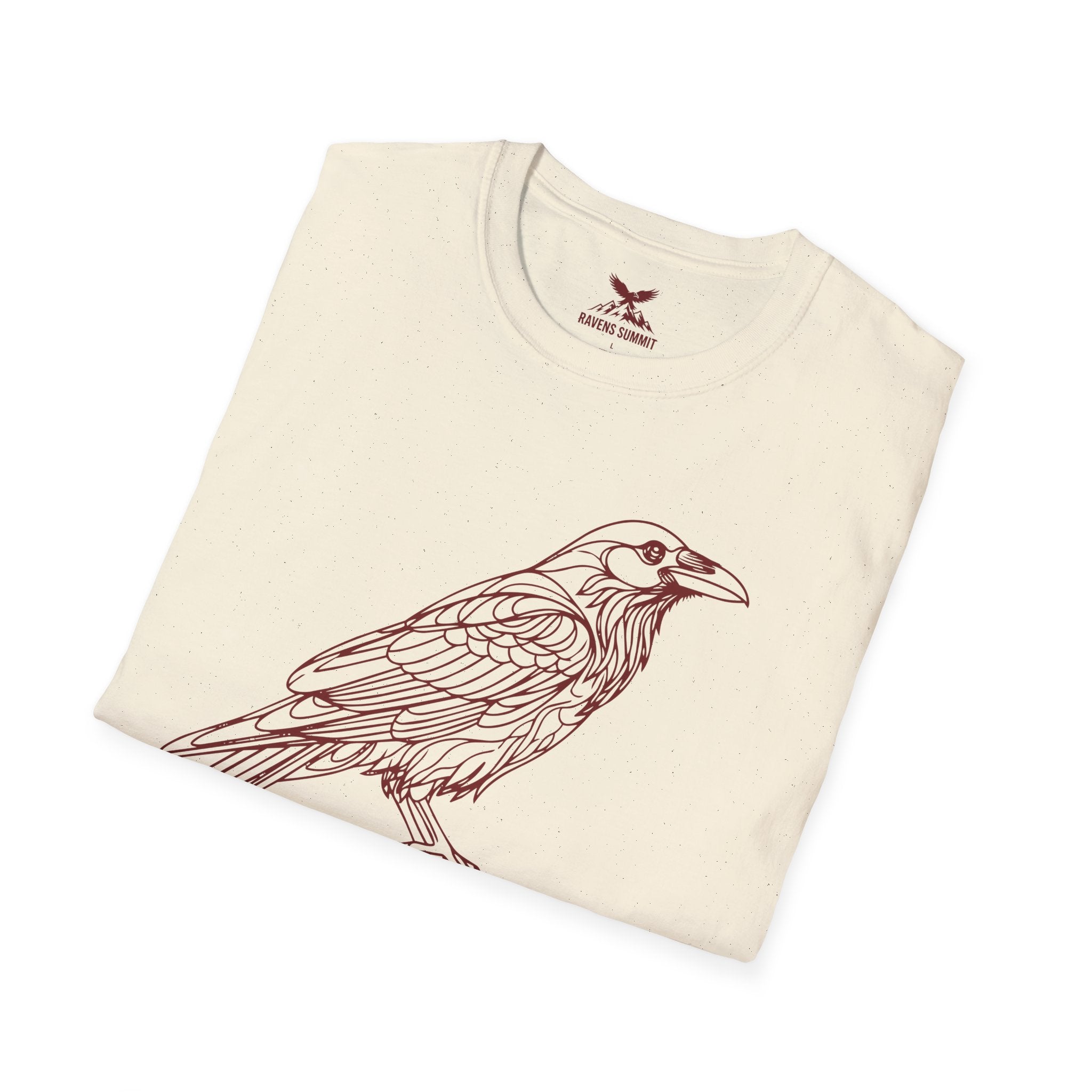 Raven Line Art T‑Shirt — Geometric Mountain Raven Sketch Tee
