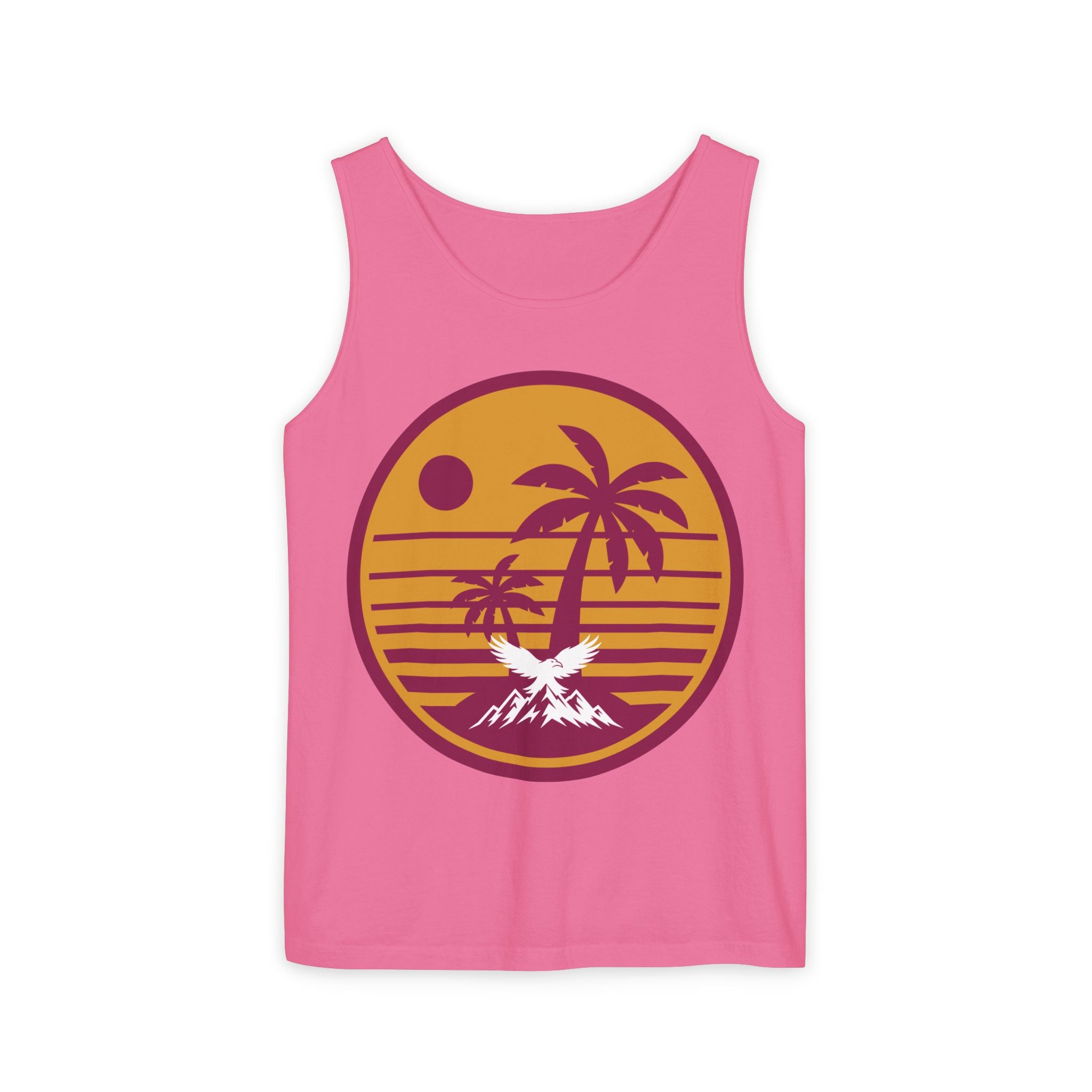 Ravens Summit Sunset Palm Tank Top  — Retro Beach Vibes Graphic Tank