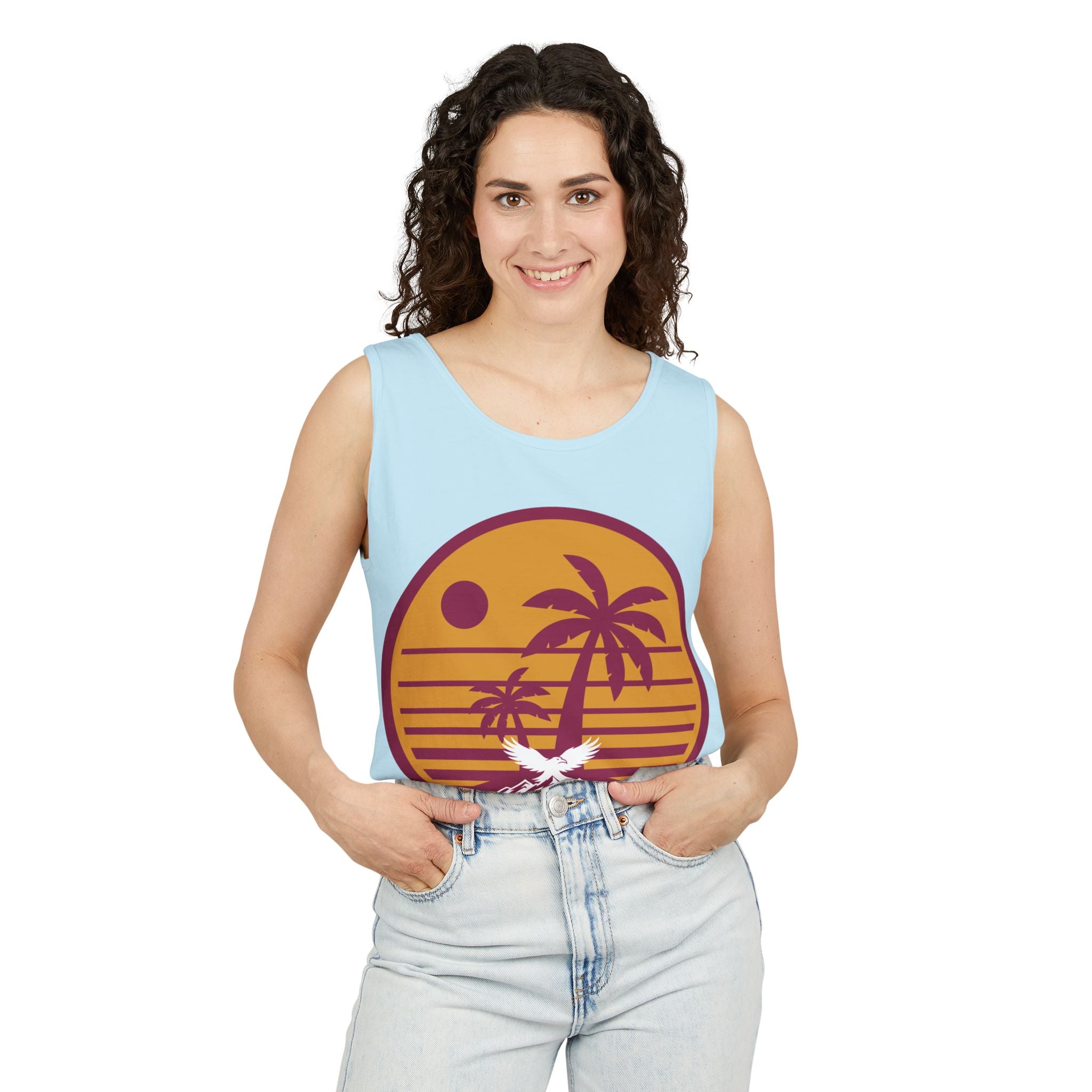 Ravens Summit Sunset Palm Tank Top  — Retro Beach Vibes Graphic Tank