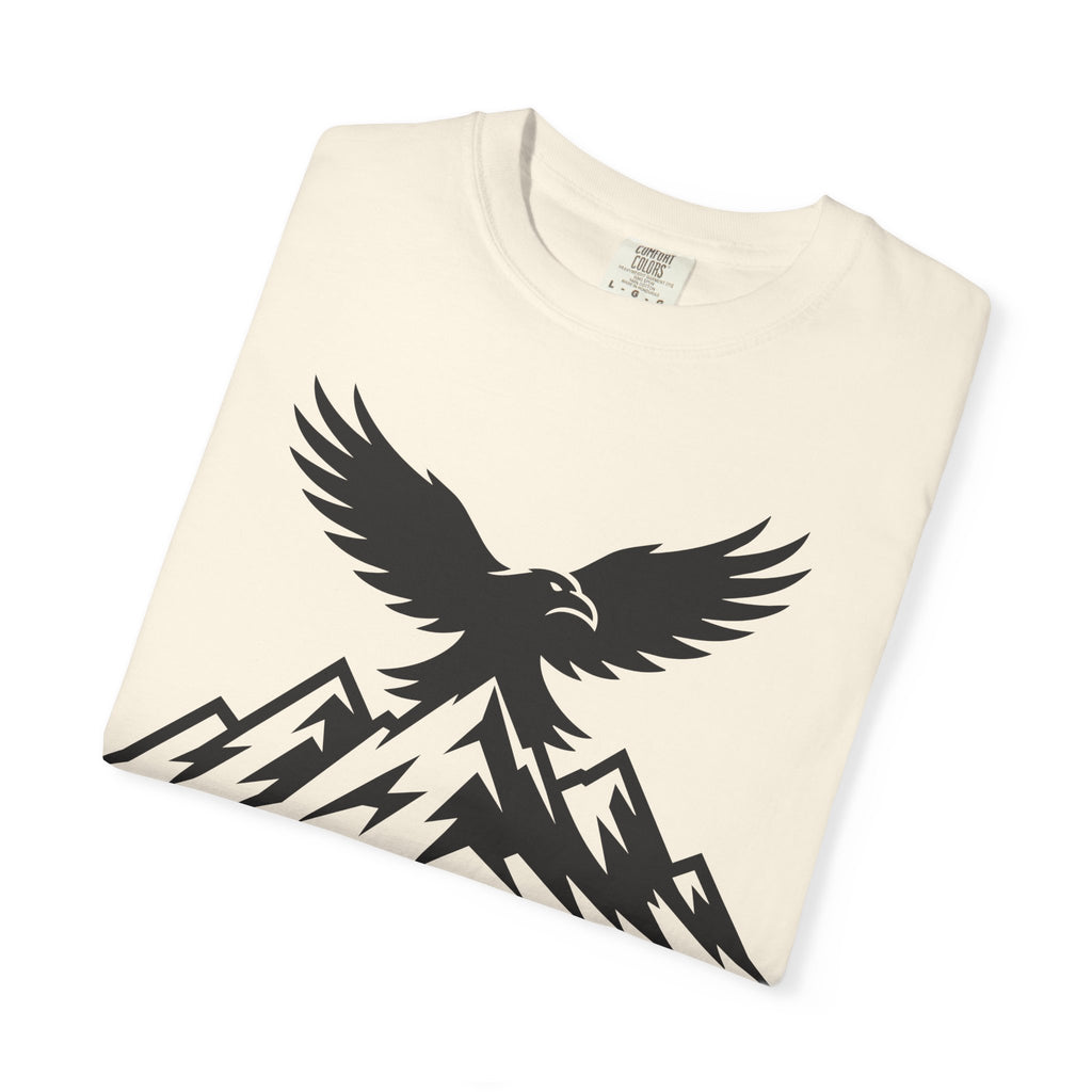 Ravens Summit Mountain T-Shirt — Eagle Over Peaks Graphic Tee Light
