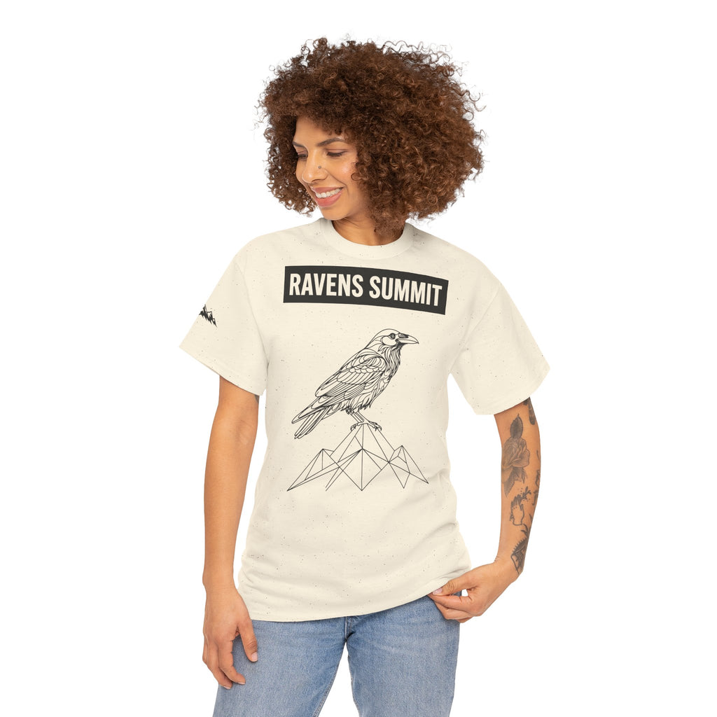 Raven Summit Tee — Minimal Mountain Raven Line Art Graphic T-Shirt