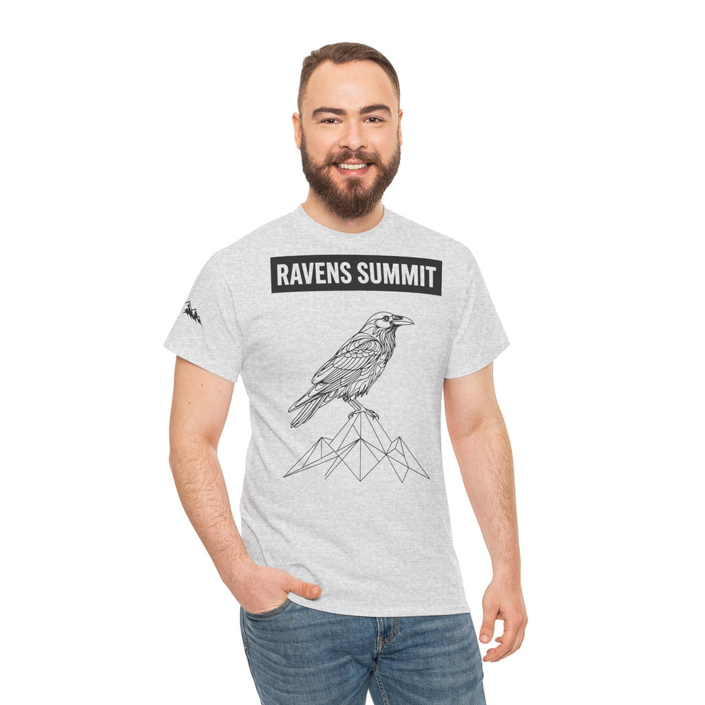 Raven Summit Tee — Minimal Mountain Raven Line Art Graphic T-Shirt