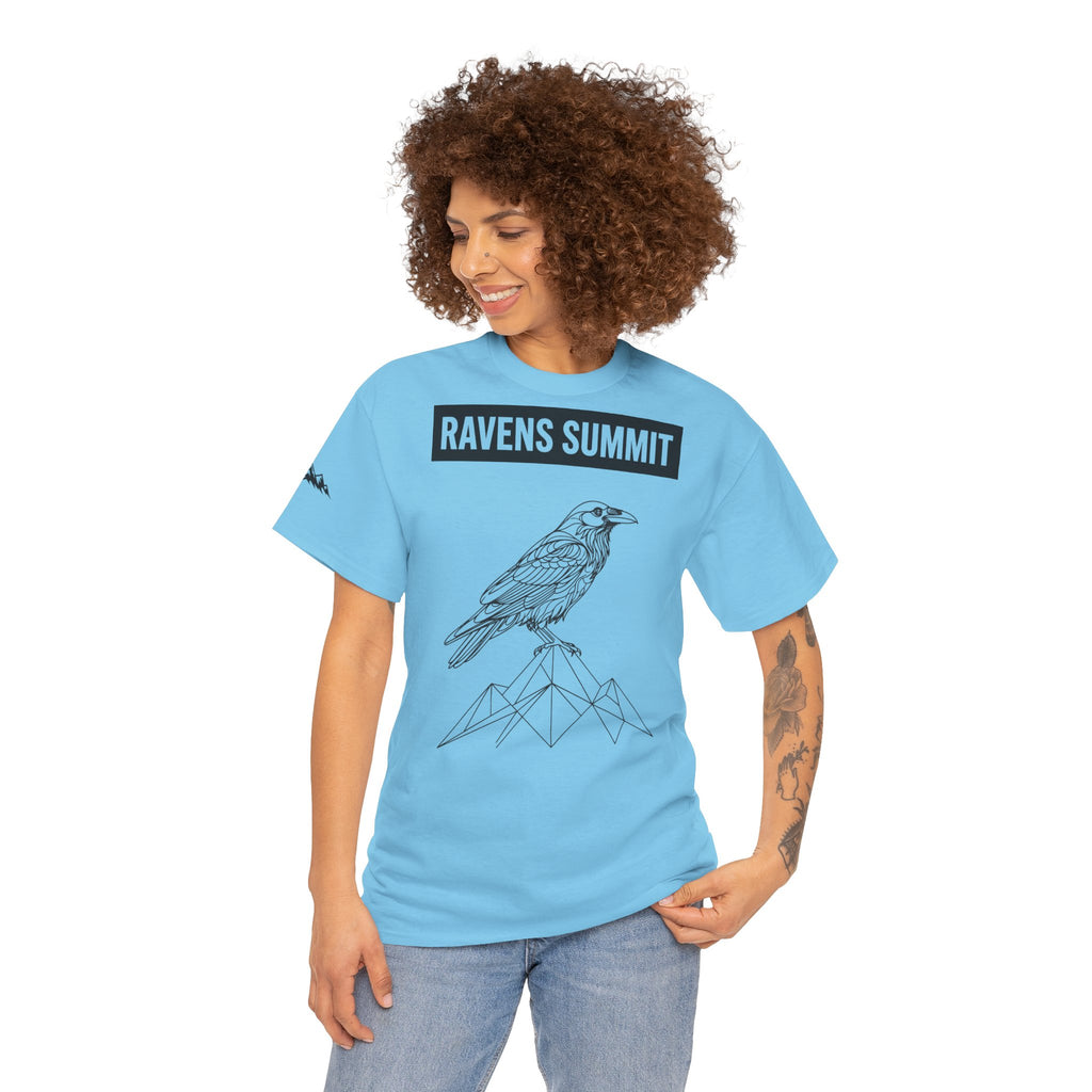 Raven Summit Tee — Minimal Mountain Raven Line Art Graphic T-Shirt