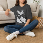 Mountain Raven Tee — Minimal Line Art Bird & Peaks Graphic T-Shirt