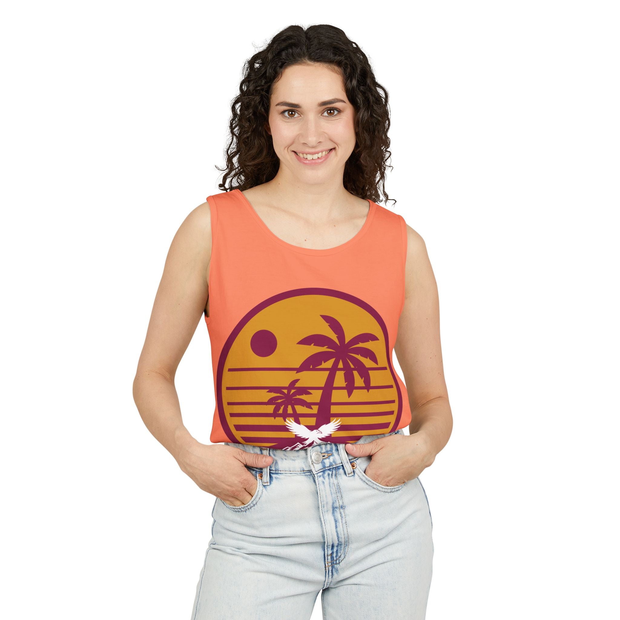 Ravens Summit Sunset Palm Tank Top  — Retro Beach Vibes Graphic Tank