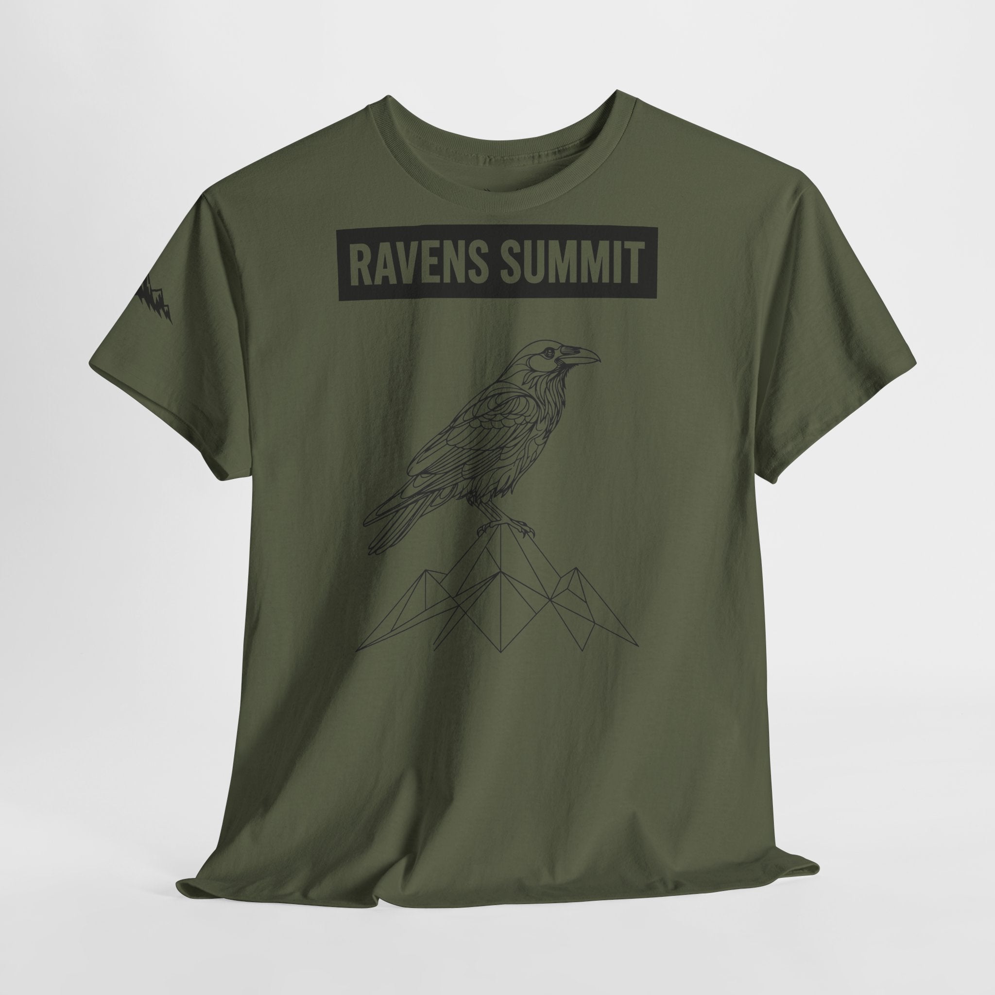 Raven Summit Tee — Minimal Mountain Raven Line Art Graphic T-Shirt
