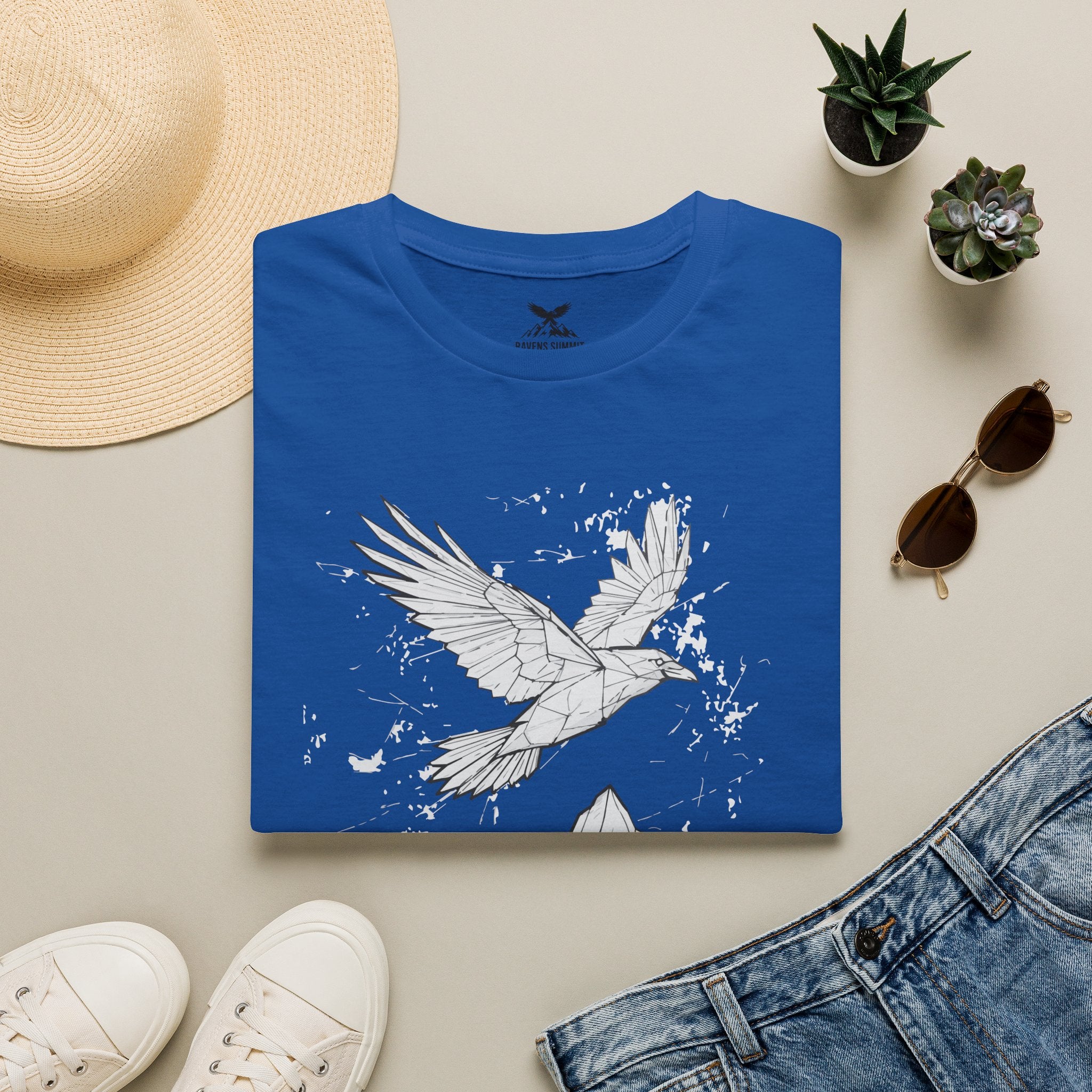 Mountain Raven Tee — Minimal Line Art Bird & Peaks Graphic T-Shirt