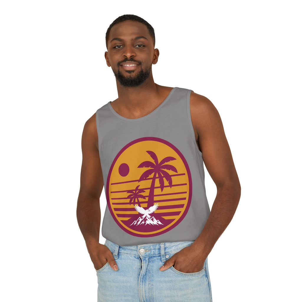 Ravens Summit Sunset Palm Tank Top  — Retro Beach Vibes Graphic Tank