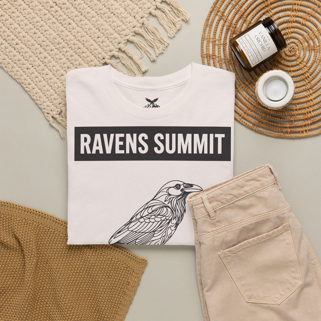 Raven Summit Tee — Minimal Mountain Raven Line Art Graphic T-Shirt