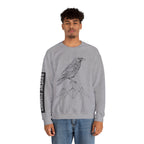 Crewneck Sweatshirt — Geometric Mountain Raven Illustration with 'Ravens Summit' Sleeve