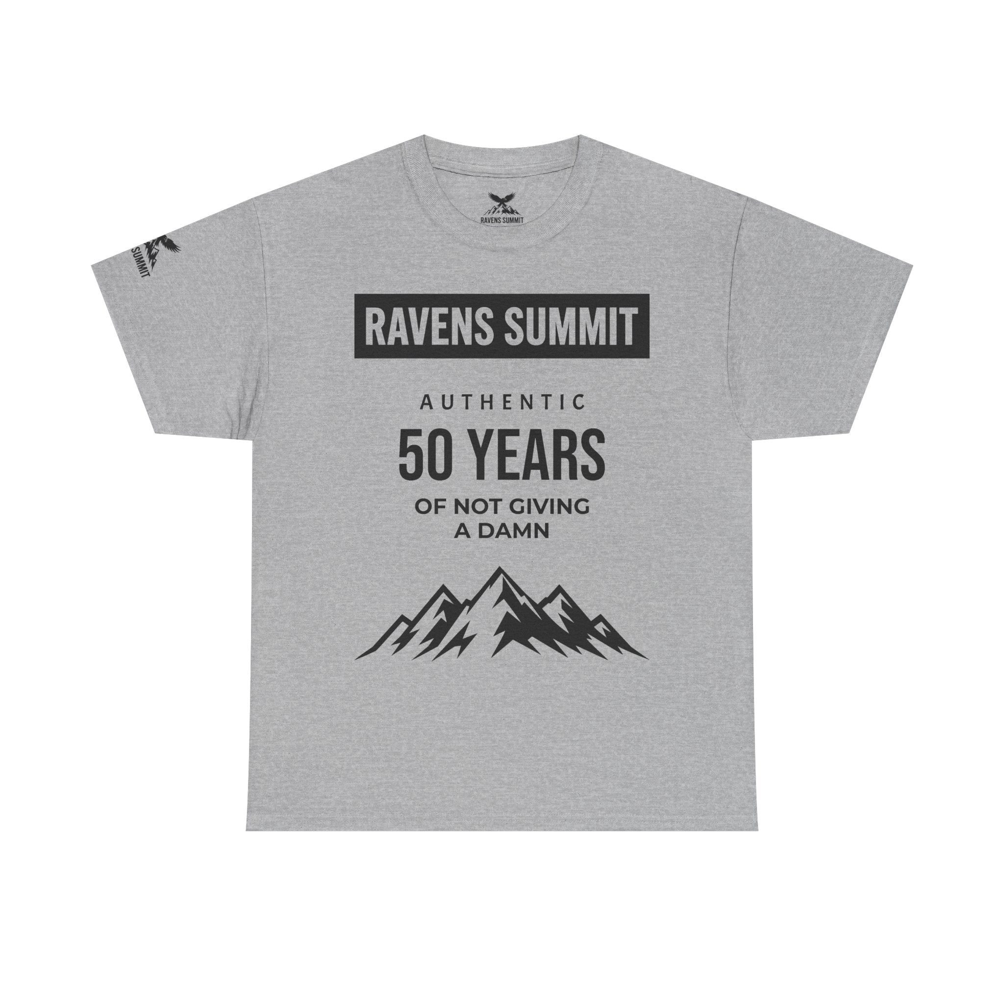 Customisable Ravens Summit 50 Years Tee — "Authentic 50 Years of Not Giving a Damn" Mountain Graphic T‑Shirt