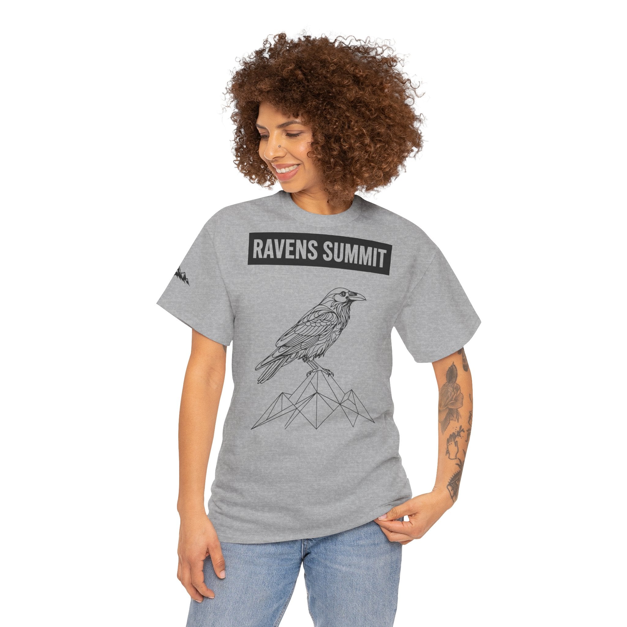 Raven Summit Tee — Minimal Mountain Raven Line Art Graphic T-Shirt