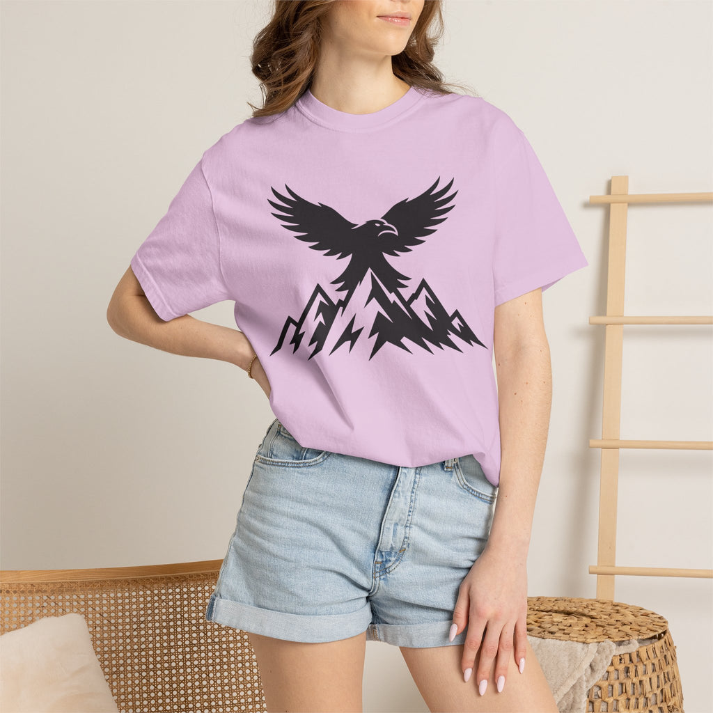 Ravens Summit Mountain T-Shirt — Eagle Over Peaks Graphic Tee Light