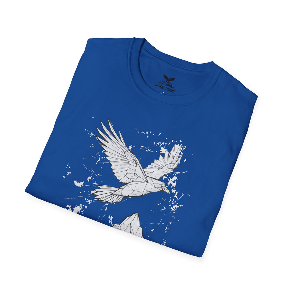 Mountain Raven Tee — Minimal Line Art Bird & Peaks Graphic T-Shirt
