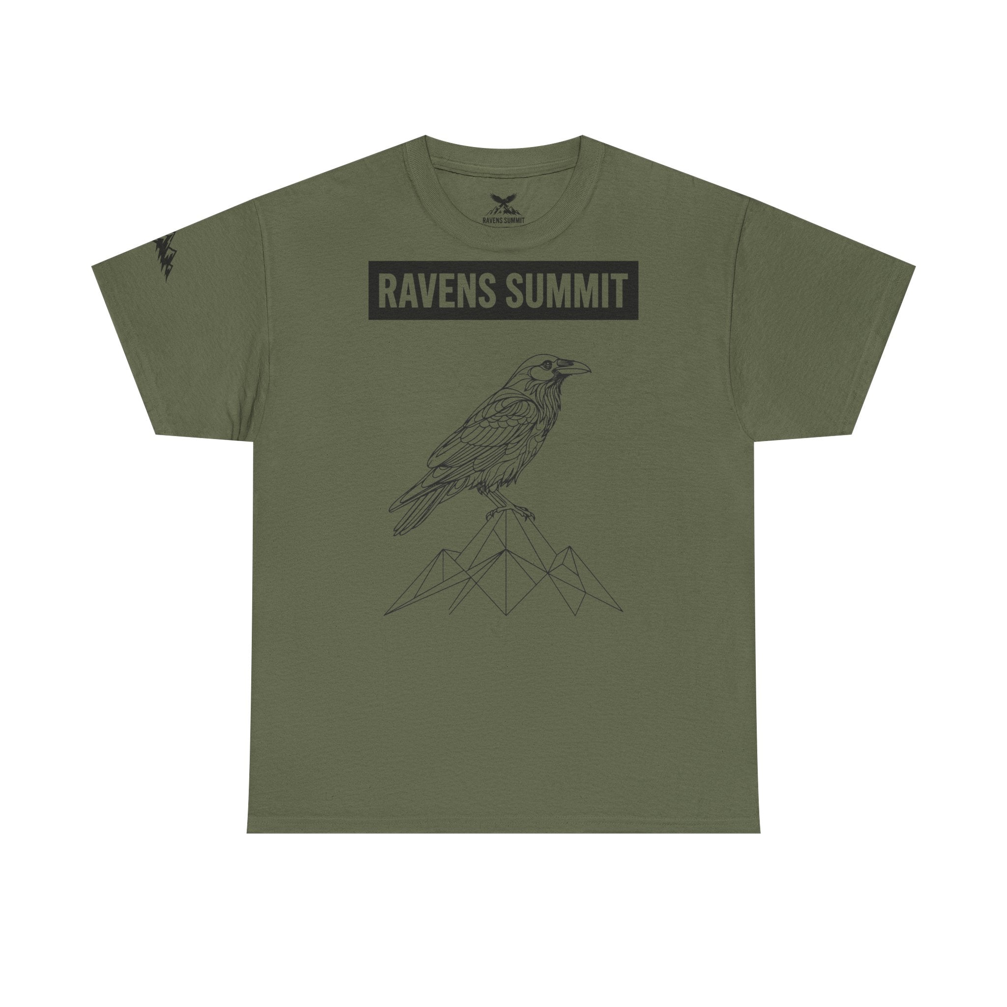 Raven Summit Tee — Minimal Mountain Raven Line Art Graphic T-Shirt