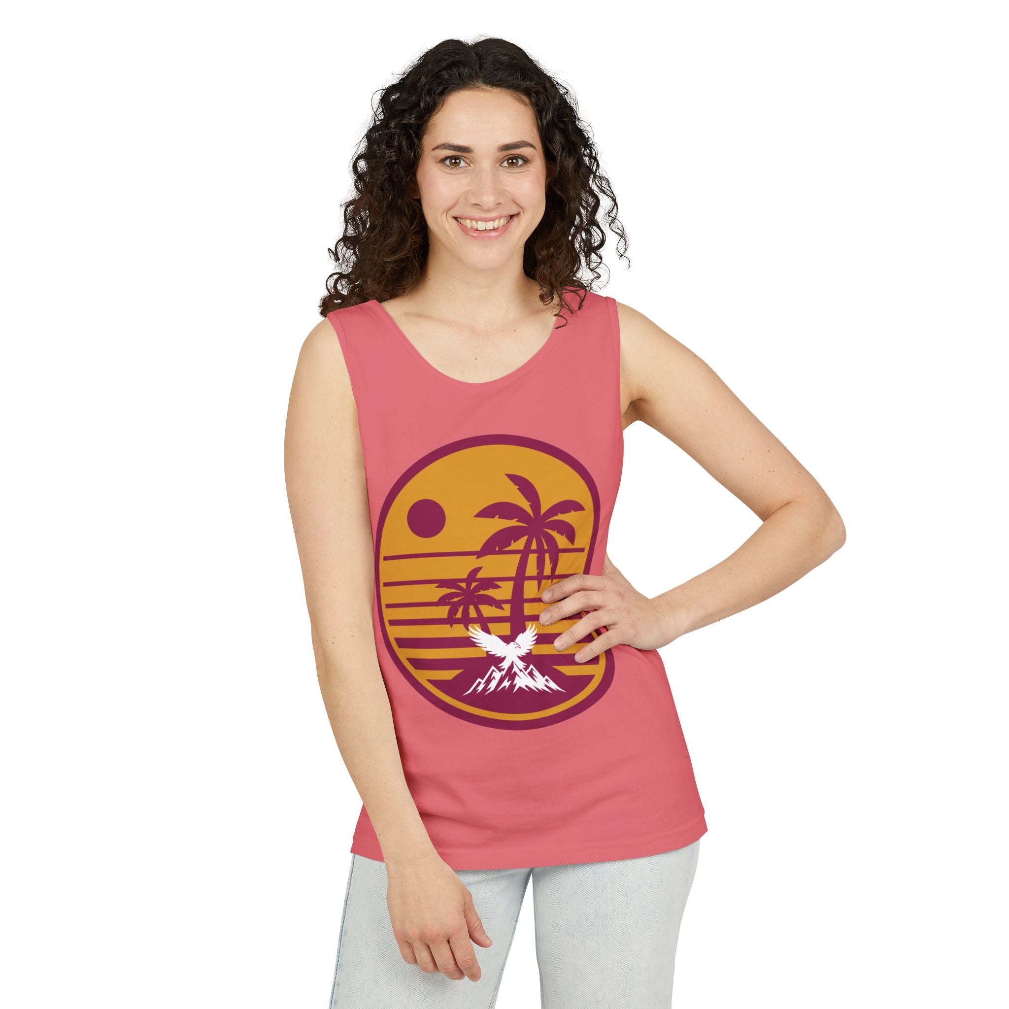 Ravens Summit Sunset Palm Tank Top  — Retro Beach Vibes Graphic Tank