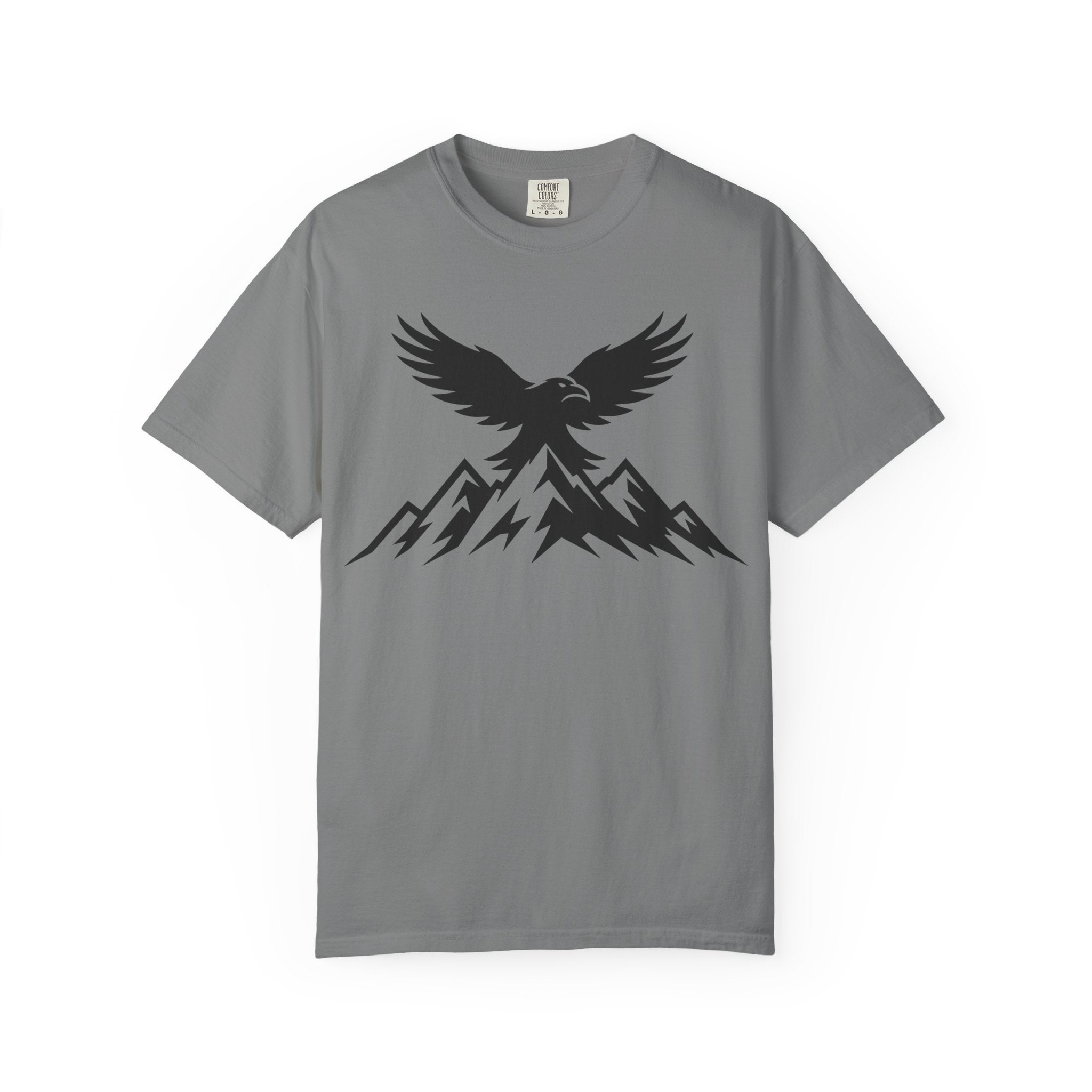 Ravens Summit Mountain T-Shirt — Eagle Over Peaks Graphic Tee Light
