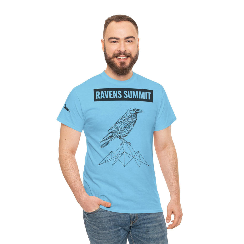 Raven Summit Tee — Minimal Mountain Raven Line Art Graphic T-Shirt