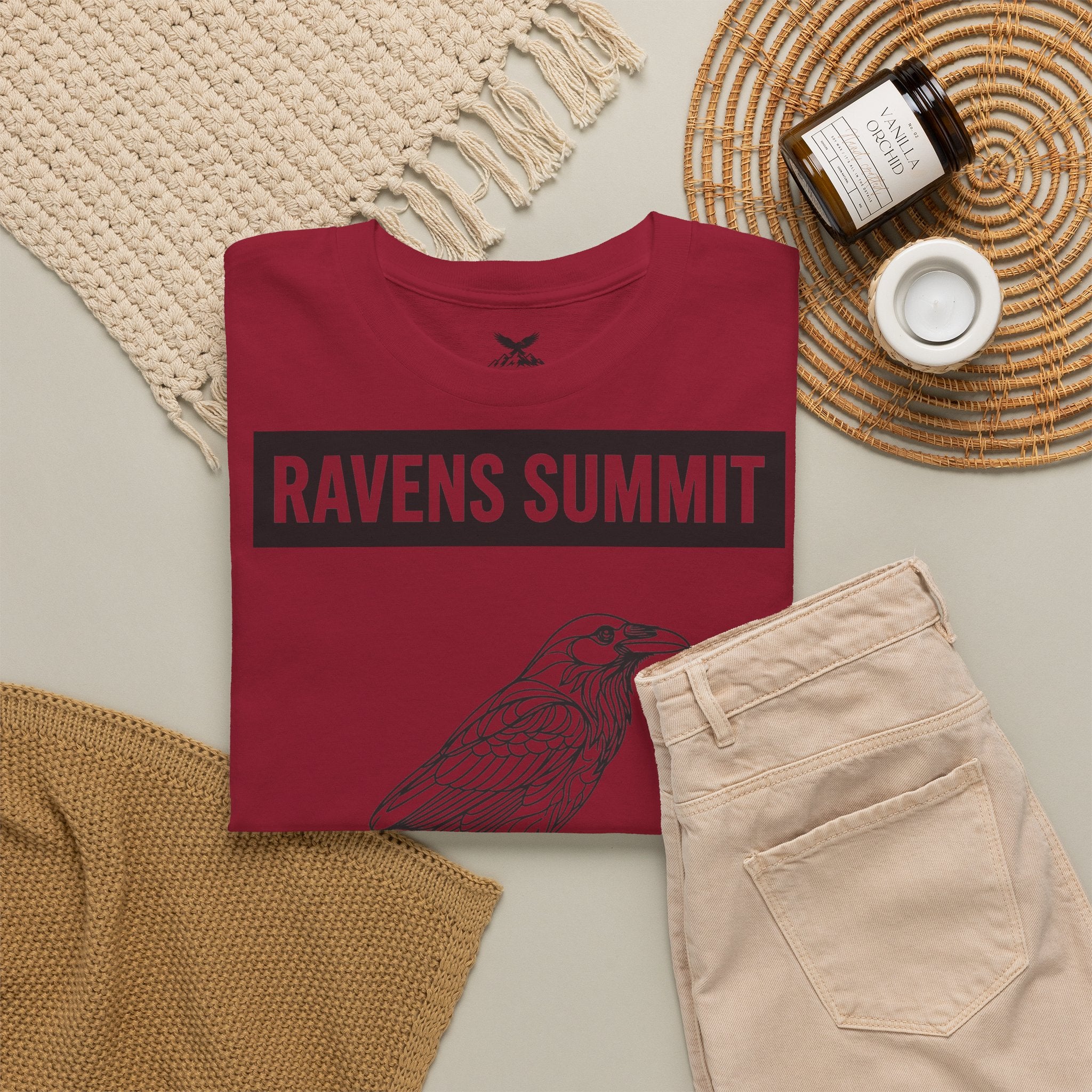 Raven Summit Tee — Minimal Mountain Raven Line Art Graphic T-Shirt