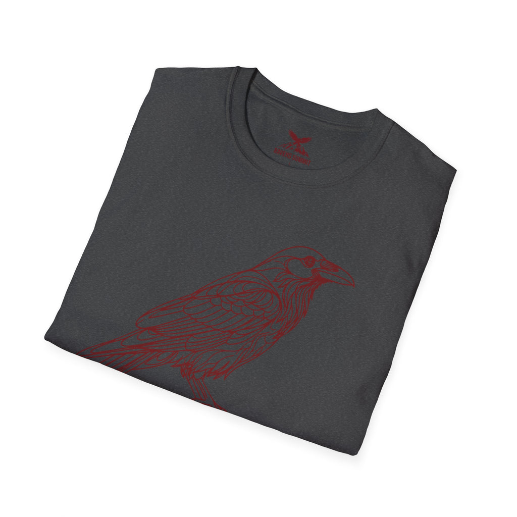 Raven Line Art T‑Shirt — Geometric Mountain Raven Sketch Tee