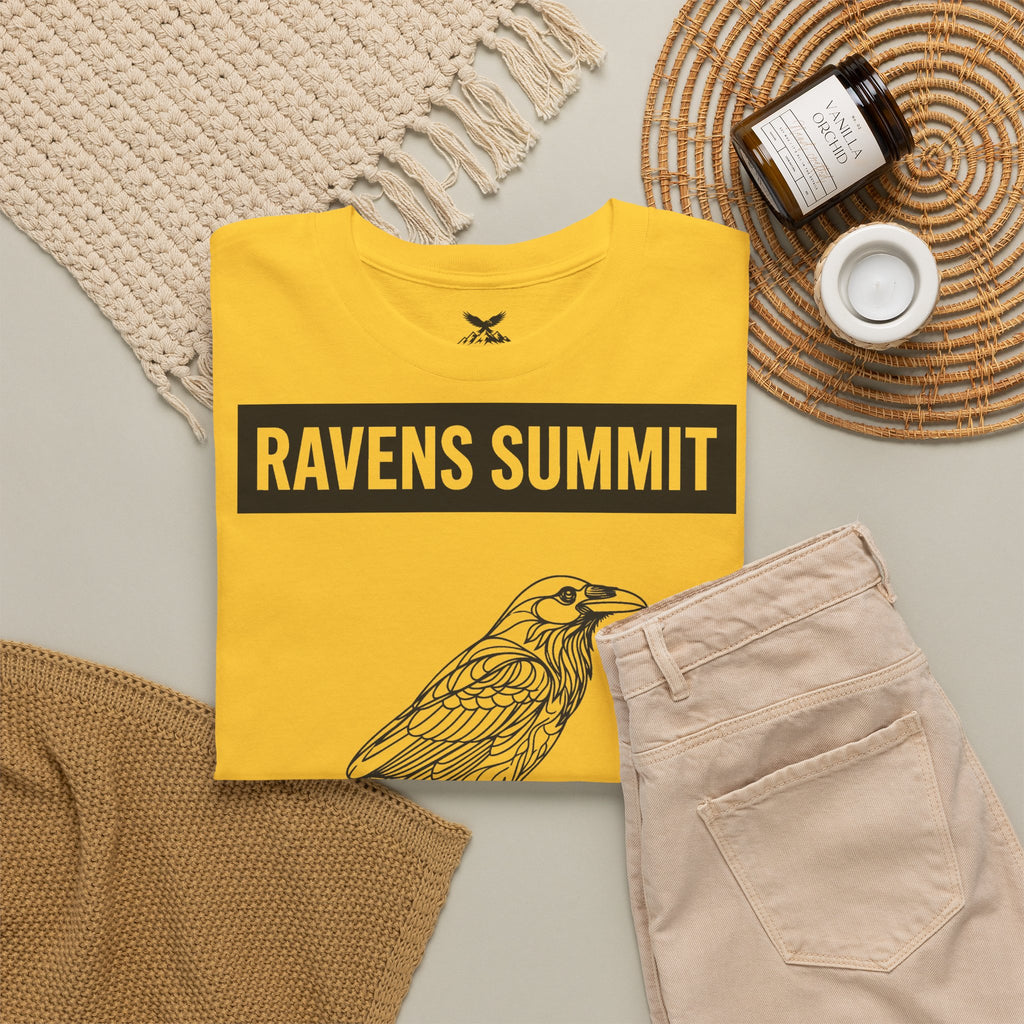 Raven Summit Tee — Minimal Mountain Raven Line Art Graphic T-Shirt