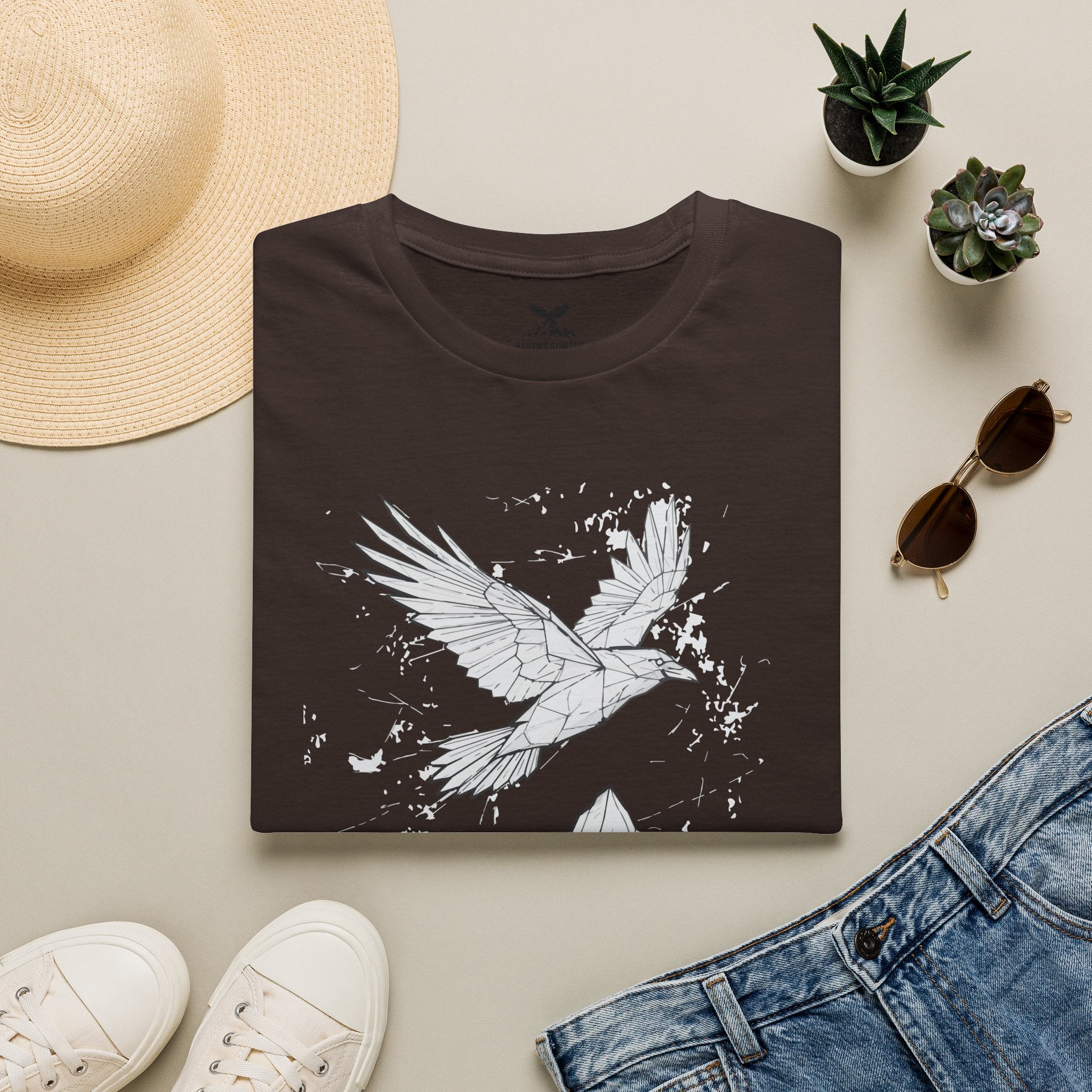 Mountain Raven Tee — Minimal Line Art Bird & Peaks Graphic T-Shirt