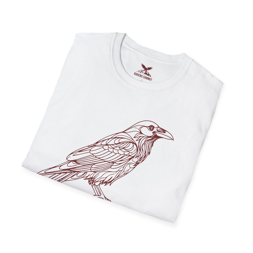 Raven Line Art T‑Shirt — Geometric Mountain Raven Sketch Tee