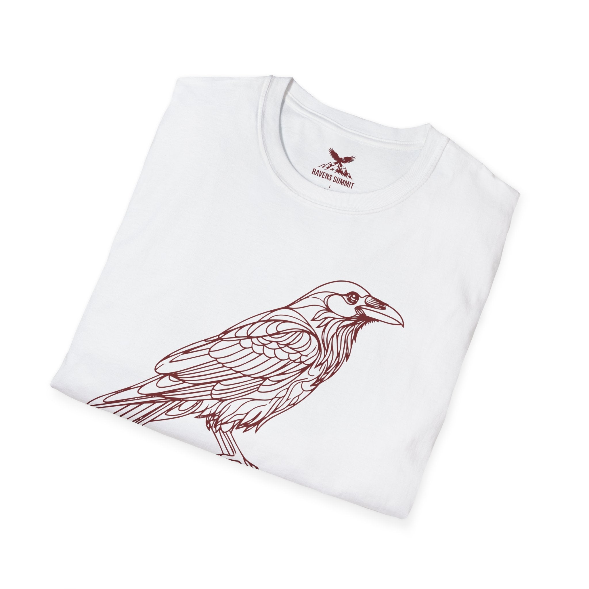 Raven Line Art T‑Shirt — Geometric Mountain Raven Sketch Tee